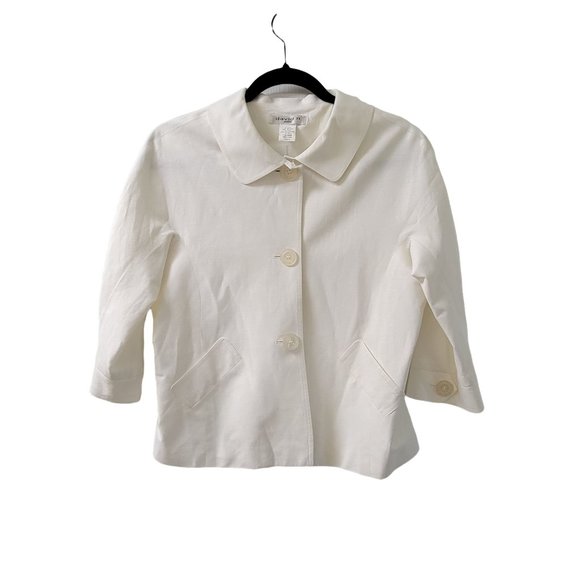 David N Off White Long Sleeve Button Up Collared Jacket Women's Petite 6P 1036 - Picture 1 of 5